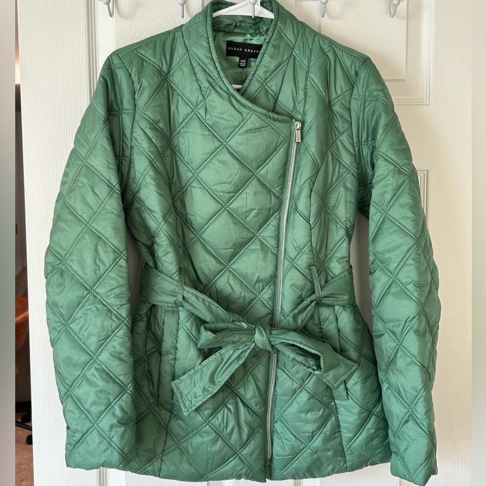 New Susan Graver Light Quilted Moto Jacket Astro Green
